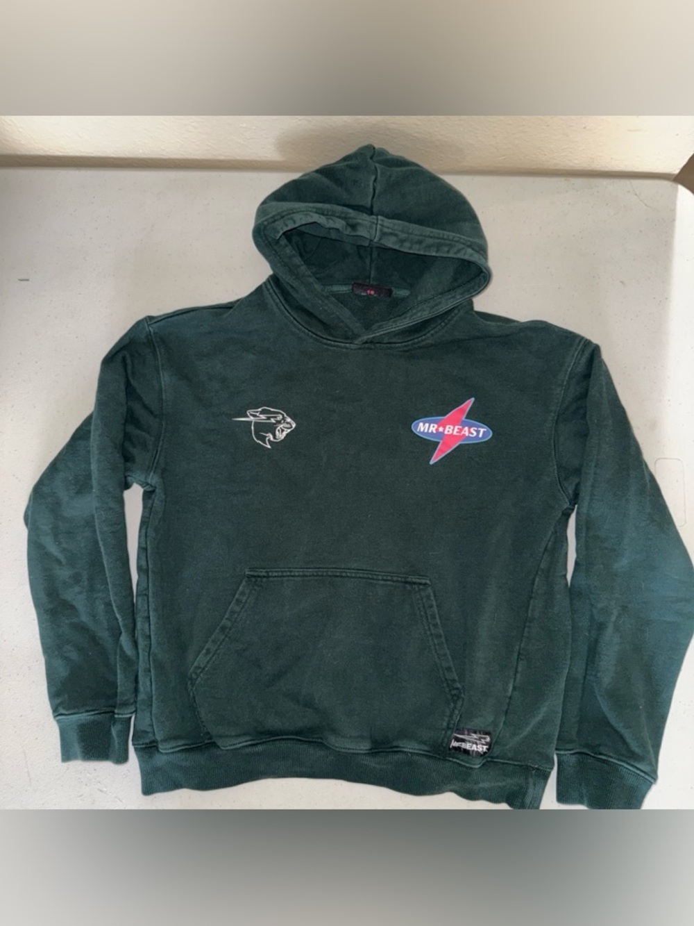 Mr. Beast Big Boys 16 Collectable Dark Green Logo Hoodie Sweatshirt